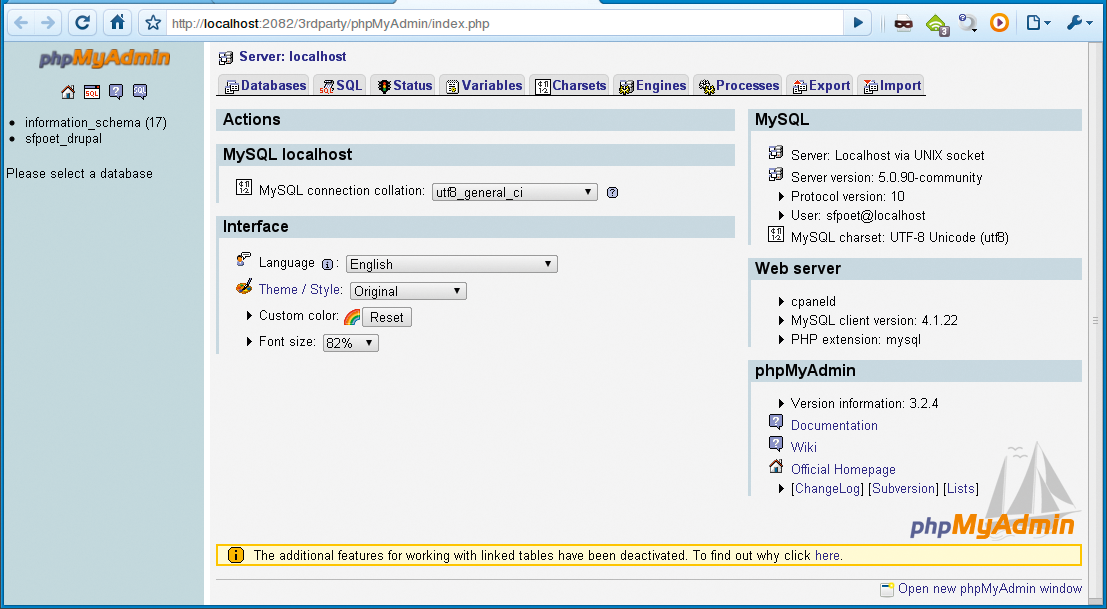 cPanel users may be granted access to phpMyAdmin, a comprehensive web interface for working with MySQL databases. cPanel users may be granted access to phpMyAdmin, a comprehensive web interface for working with MySQL databases.
