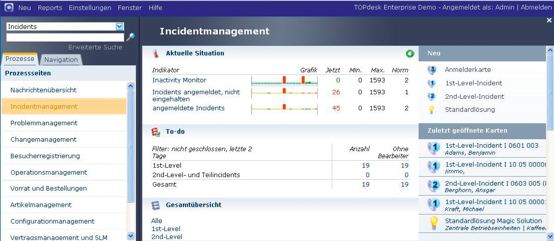 The TOPdesk incident overview page. The TOPdesk incident overview page.