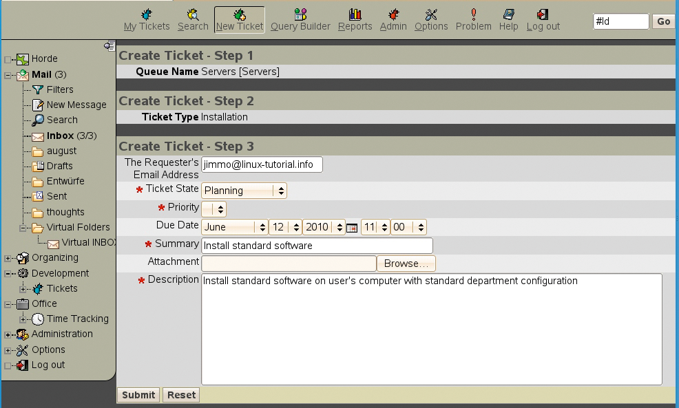 The WHUPS ticket creation screen. The WHUPS ticket creation screen.