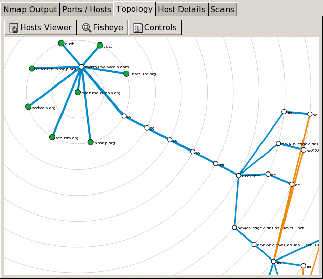 The Zenmap GUI tool provides a number of useful features, including a view of the network topology. The Zenmap GUI tool provides a number of useful features, including a view of the network topology.