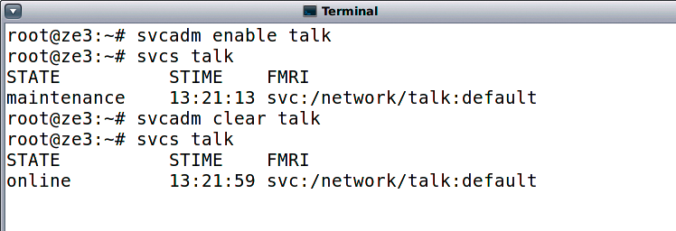 Enabling the talk service with svcadm. Enabling the talk service with svcadm.