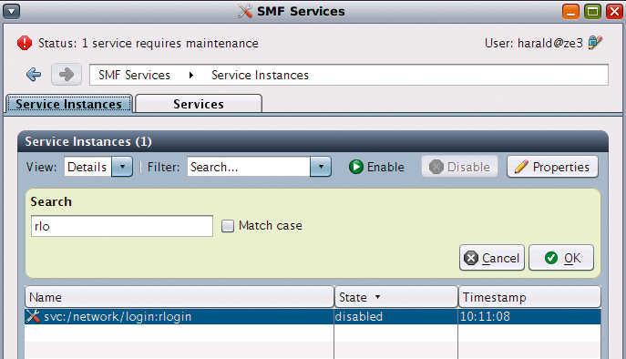 vp-services status query details. A mouse click selects the required line, following which, more services can be called (depending on the status, Enable, Disable, Properties). vp-services status query details. A mouse click selects the required line, following which, more services can be called (depending on the status, Enable, Disable, Properties).
