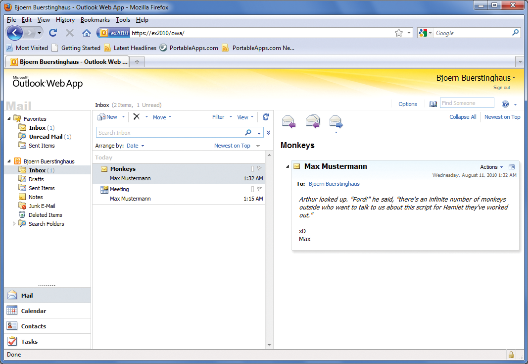 The Outlook Web App implements a mail client in the web browser. The Outlook Web App implements a mail client in the web browser.