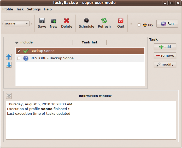 luckyBackup profile configuration. luckyBackup profile configuration.