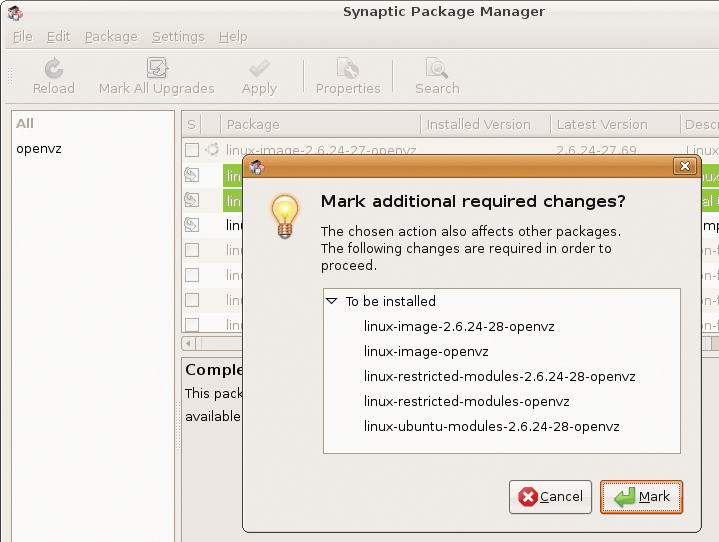 I installing OpenVZ from the package sources for Ubuntu 8.04 – the last version of Ubuntu to officially include an OpenVZ kernel. The only package needed for this was the linux-openvz meta-package. I installing OpenVZ from the package sources for Ubuntu 8.04 – the last version of Ubuntu to officially include an OpenVZ kernel. The only package needed for this was the linux-openvz meta-package.