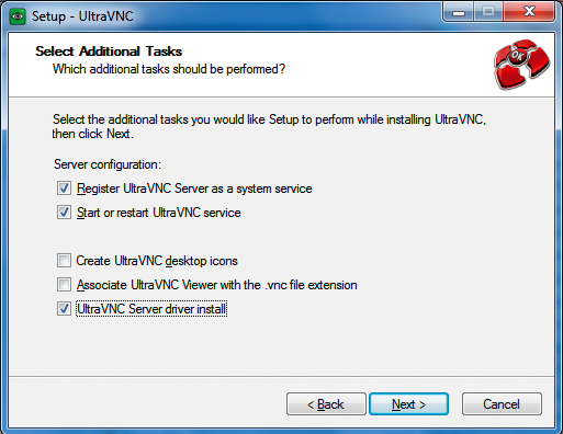 While installing the server, the administrator decides whether to install UltraVNC as a program or a service. While installing the server, the administrator decides whether to install UltraVNC as a program or a service.