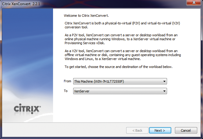 XenConvert converts existing physical or virtual systems. XenConvert converts existing physical or virtual systems.