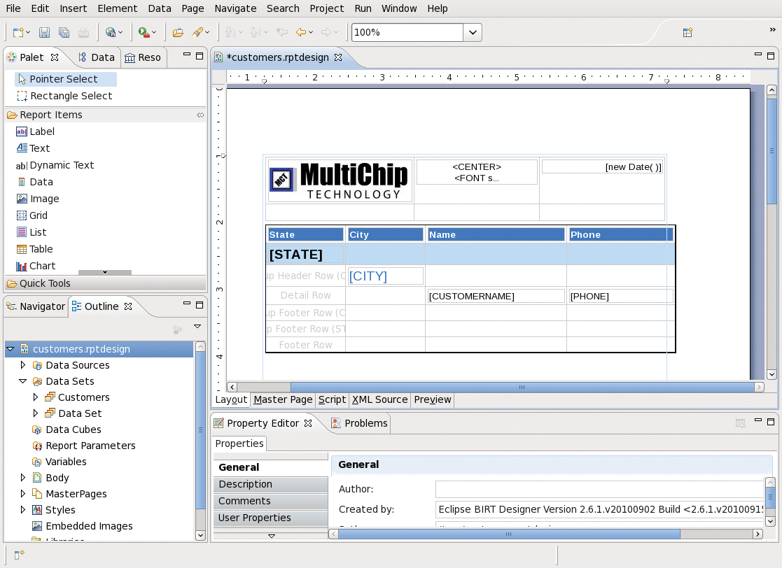 Eclipse BIRT comes with a sample database and report examples. Eclipse BIRT comes with a sample database and report examples.