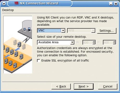 Configuring the client for VNC. Configuring the client for VNC.