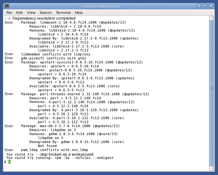 Yum facilitates falling back from Fedora 14 to Fedora 13, but it does entail some manual steps. Yum facilitates falling back from Fedora 14 to Fedora 13, but it does entail some manual steps.