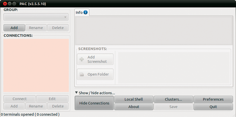 The main window in PAC has a slightly unusual layout. The main window in PAC has a slightly unusual layout.