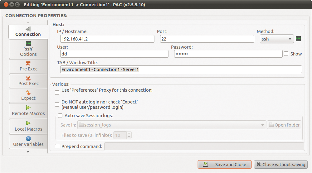 When you create a new connection, only the information below "Host" is important; useful defaults exist for the other settings. When you create a new connection, only the information below "Host" is important; useful defaults exist for the other settings.