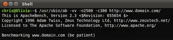 Running ab at the command line. Running ab at the command line.