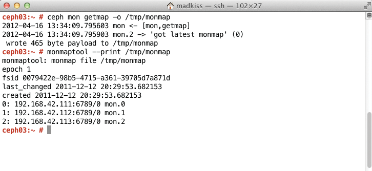 The MONmap contains information about MONs in the RADOS cluster. New OSDs rely on this information. The MONmap contains information about MONs in the RADOS cluster. New OSDs rely on this information.