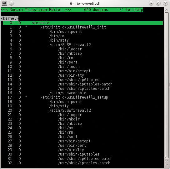 Additional domains are created automatically by Tomoyo. Additional domains are created automatically by Tomoyo.