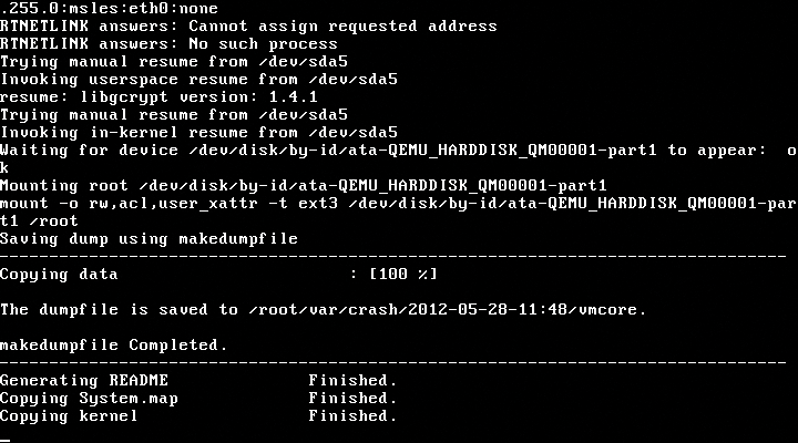 The crash kernel in action. The crash kernel in action.