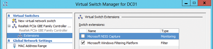 The plugins for virtual switches in Windows Server 2012 provide log and filter functions with the Windows Filtering Platform. The plugins for virtual switches in Windows Server 2012 provide log and filter functions with the Windows Filtering Platform.