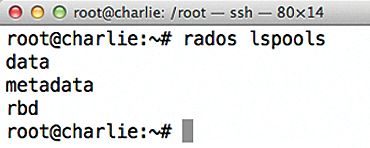 Typing rados lspool lists all current pools in RADOS. Typing rados lspool lists all current pools in RADOS.