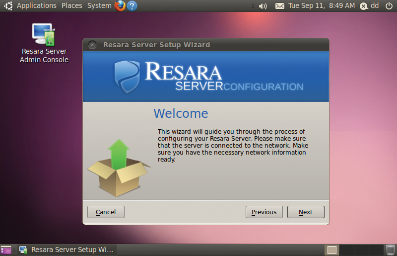 Resara boots up an ordinary Ubuntu desktop after the basic installation and starts the configuration wizard for the small business server. Resara boots up an ordinary Ubuntu desktop after the basic installation and starts the configuration wizard for the small business server.
