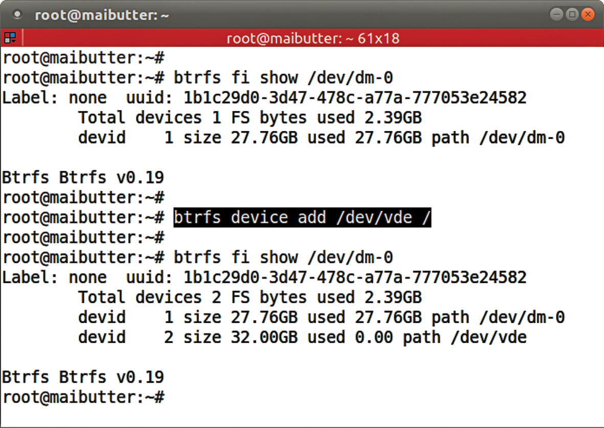 Adding more block devices does not redistribute the existing data; however, the space on the extra hard disk is available immediately. Adding more block devices does not redistribute the existing data; however, the space on the extra hard disk is available immediately.