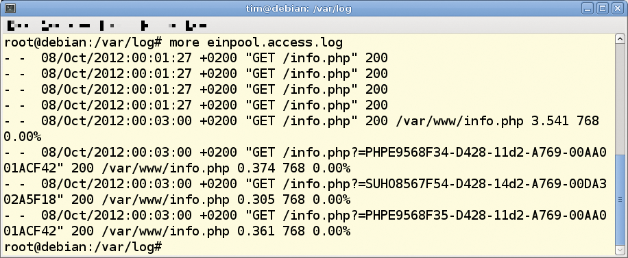 This access log shows standard information at the top and details of the requests below. This access log shows standard information at the top and details of the requests below.