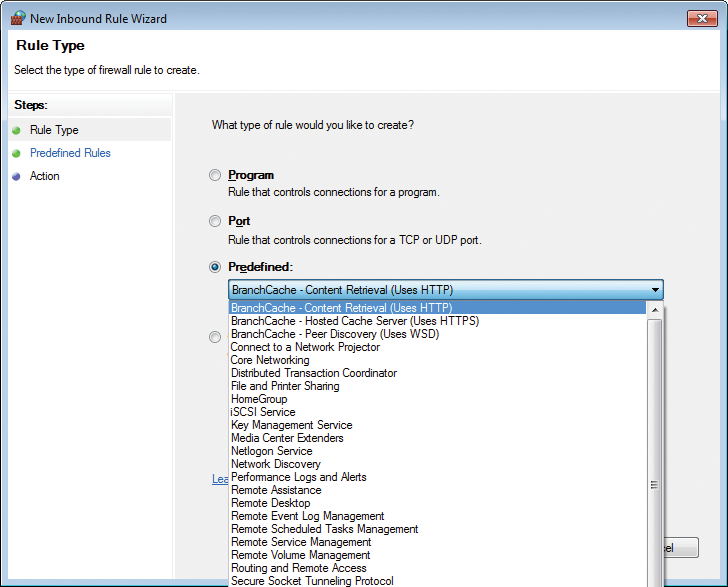 The Firewall shows you a predefined selection when you choose to add a rule. The Firewall shows you a predefined selection when you choose to add a rule.