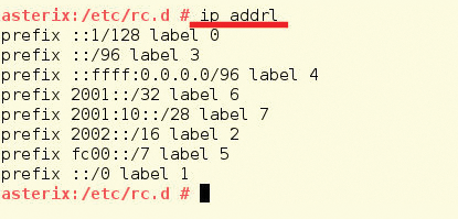 Showing the prefix policy for IPv6. Showing the prefix policy for IPv6.