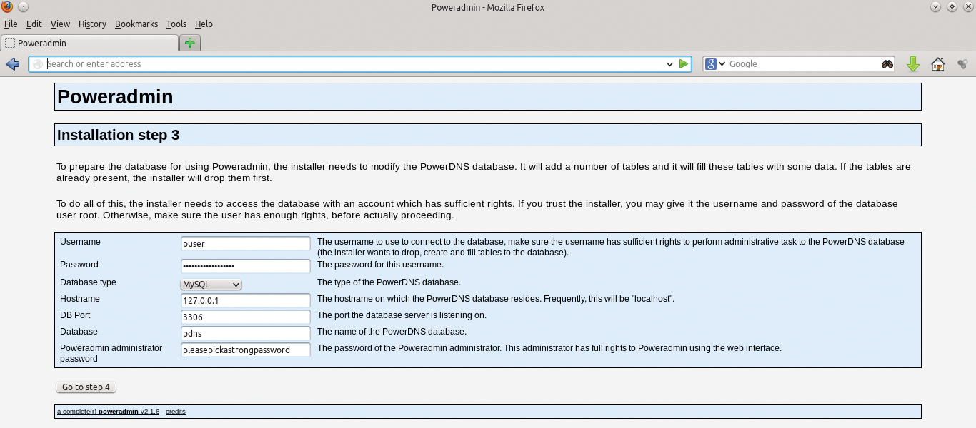 Enter your MySQL information. Enter your MySQL information.