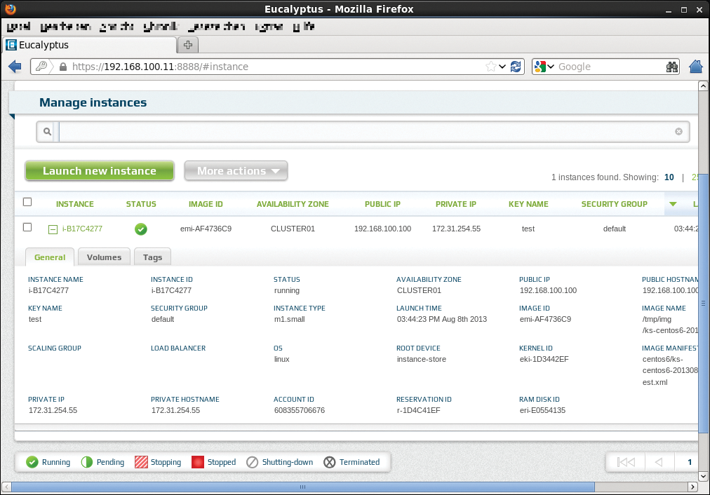 A virtual machine (instance) running. A virtual machine (instance) running.