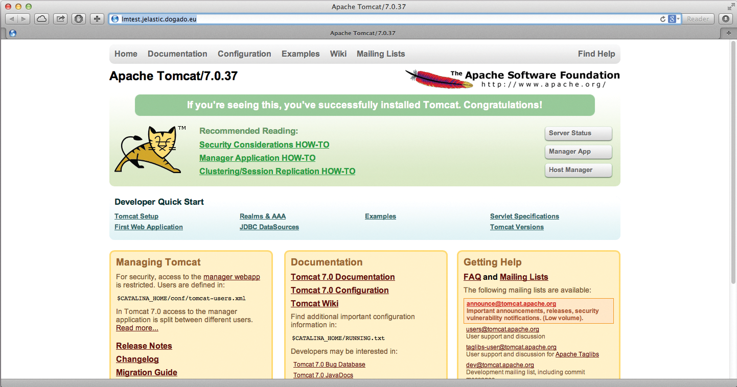 Although this looks like Tomcat, it is in reality Nginx, which the user adds in the dashboard to the instance by simply pointing and clicking. Although this looks like Tomcat, it is in reality Nginx, which the user adds in the dashboard to the instance by simply pointing and clicking.