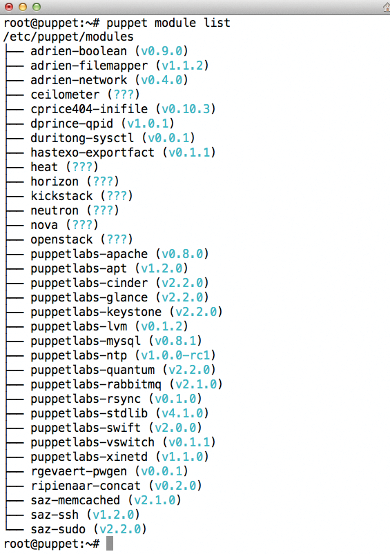 The module list for the Puppet Master makes it clear that Kickstack relies on the OpenStack Puppet modules. The module list for the Puppet Master makes it clear that Kickstack relies on the OpenStack Puppet modules.
