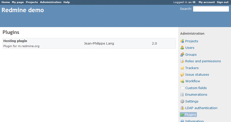 The administration interface in Redmine lets you integrate plugins and configure. The administration interface in Redmine lets you integrate plugins and configure.