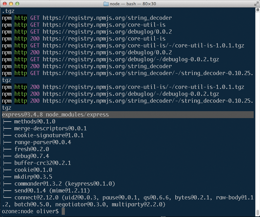 Installing the Express module automatically adds a variety of other packages. Installing the Express module automatically adds a variety of other packages.