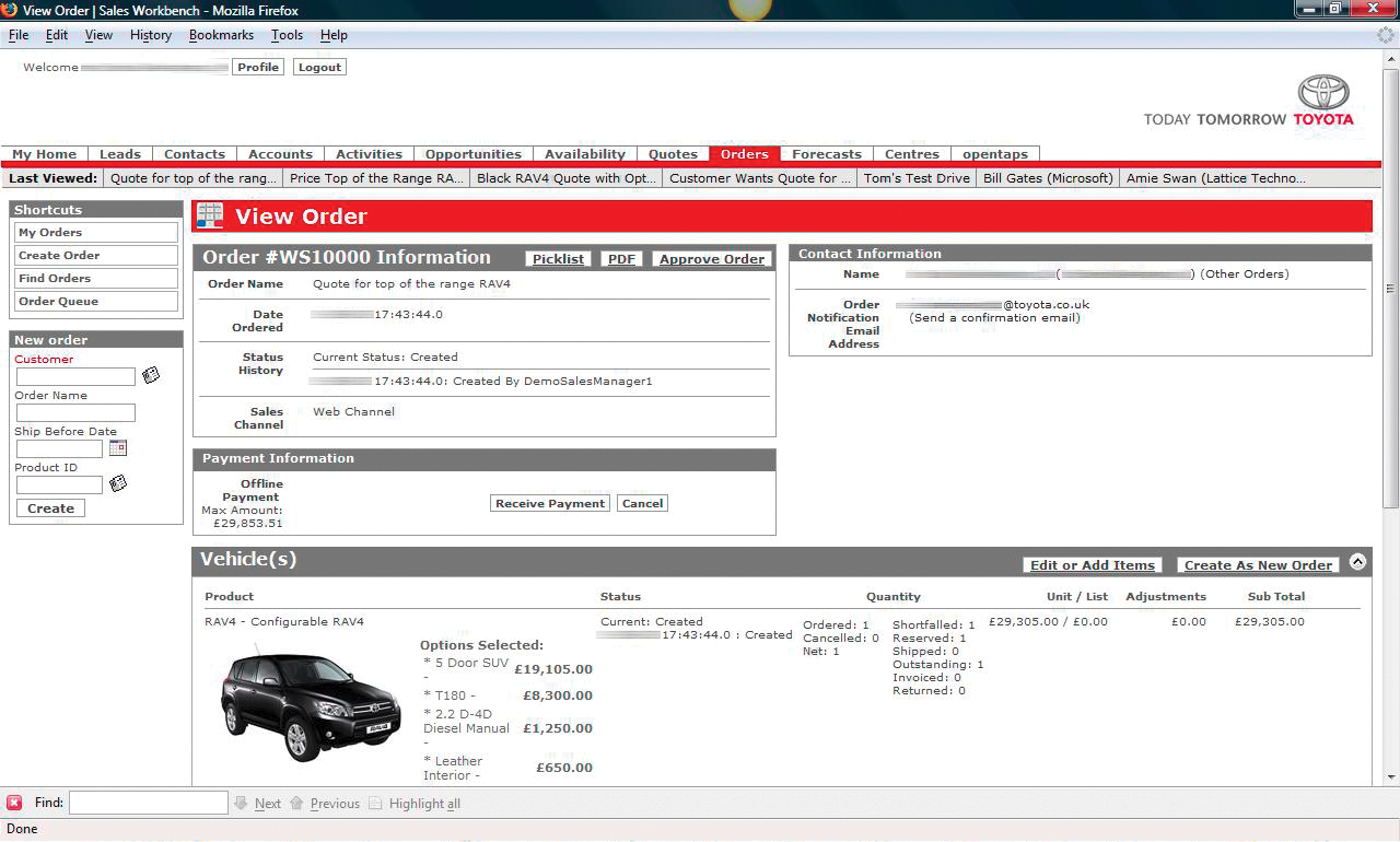 The opentaps ERP software used by Toyota Great Britain (source: opentaps). The opentaps ERP software used by Toyota Great Britain (source: opentaps).