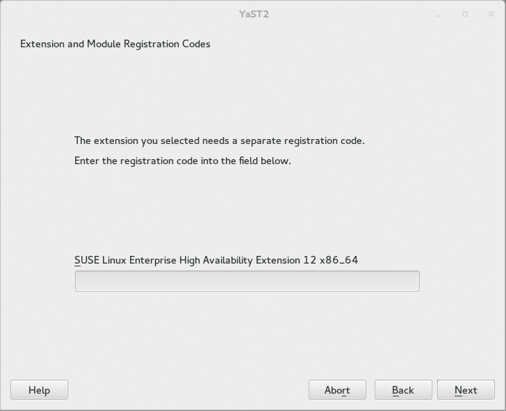 Entering the registration code lets you unlock features of the add-on modules in YaST. Entering the registration code lets you unlock features of the add-on modules in YaST.