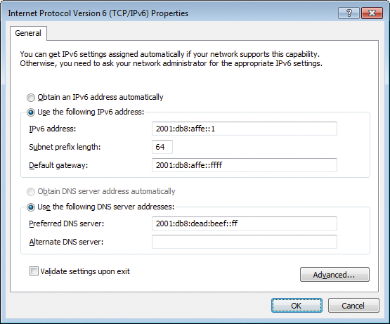 The default input mask for IPv6 provides only the basic settings. The default input mask for IPv6 provides only the basic settings.