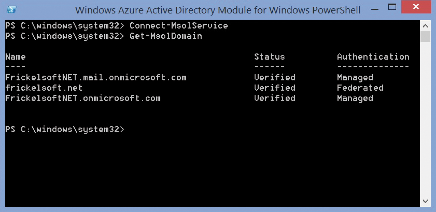 If everything went smoothly, the verified domains are shown as Federated under the Authentication column. If everything went smoothly, the verified domains are shown as Federated under the Authentication column.