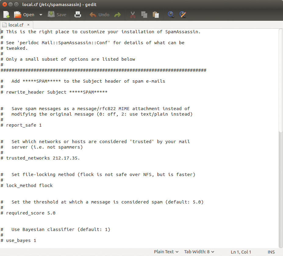 The central configuration of the SpamAssassin environment takes place in local.cf but does not usually require any changes. The central configuration of the SpamAssassin environment takes place in local.cf but does not usually require any changes.