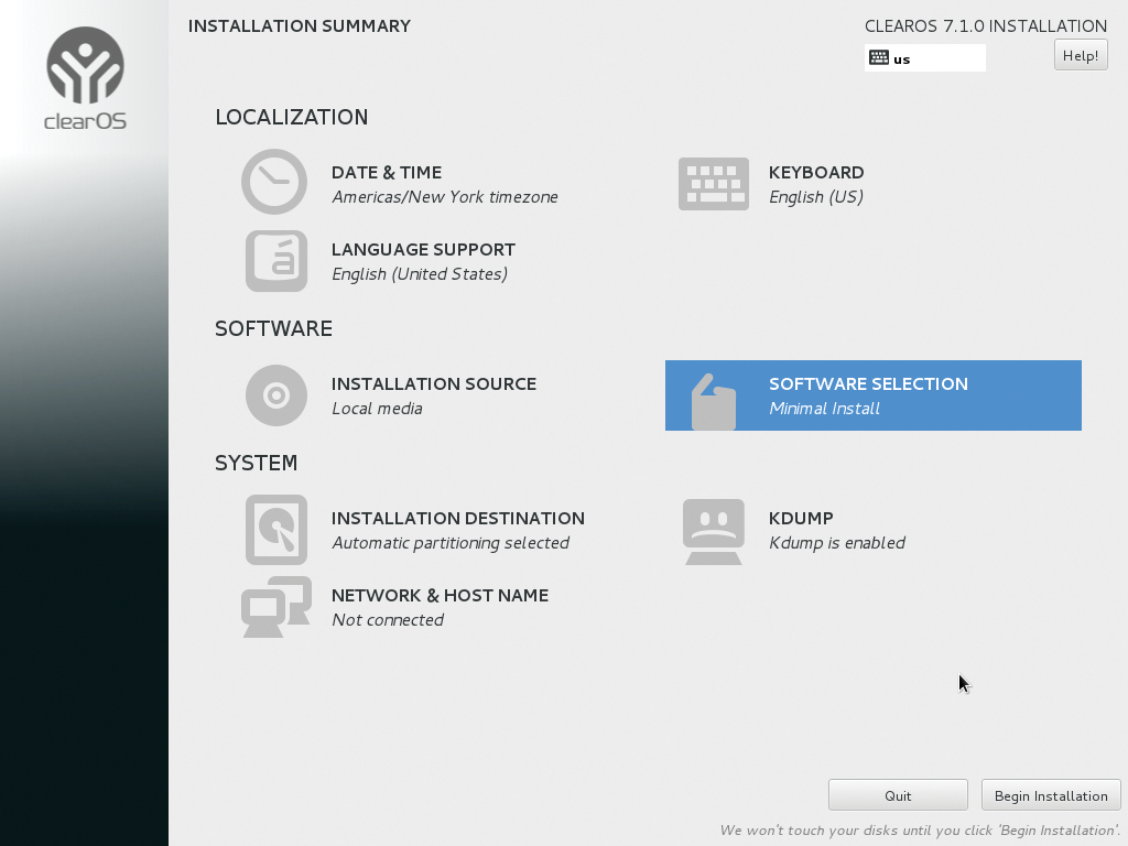 A graphical wizard is available for installing the ClearOS server. A graphical wizard is available for installing the ClearOS server.
