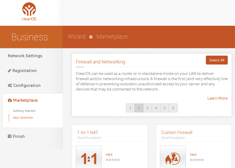 Users can install additional services and apps from the ClearOS Marketplace at the push of a button. Users can install additional services and apps from the ClearOS Marketplace at the push of a button.