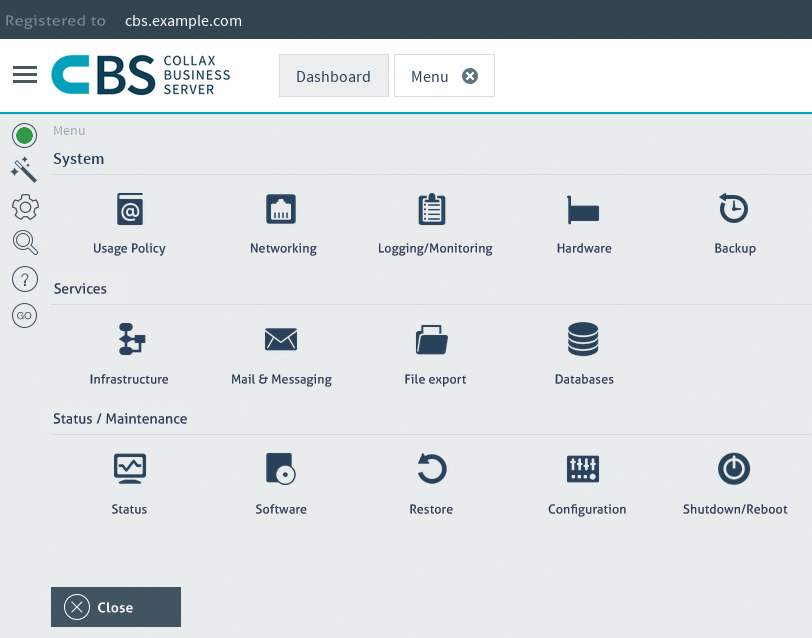 Clear-cut but not too old-fashioned: The Collax Dashboard offers quick access to all services. Clear-cut but not too old-fashioned: The Collax Dashboard offers quick access to all services.