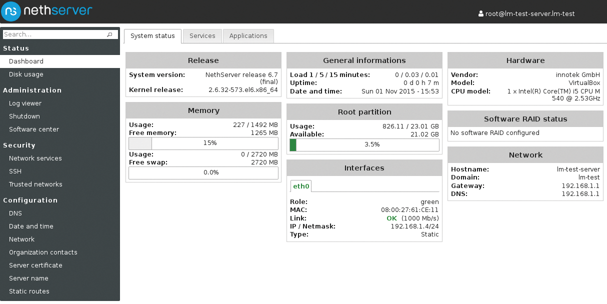 The server manager in NethServer is very clear-cut. The server manager in NethServer is very clear-cut.