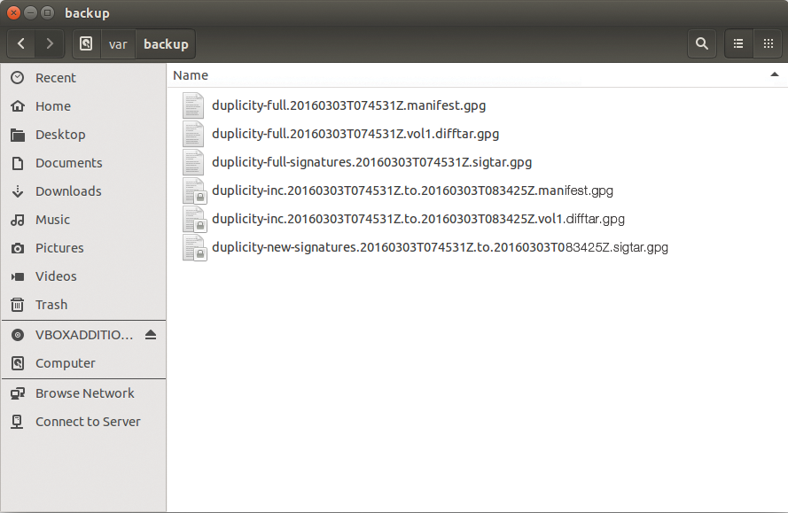 The server here has a full backup and an incremental backup (inc) in two volumes. The server here has a full backup and an incremental backup (inc) in two volumes.
