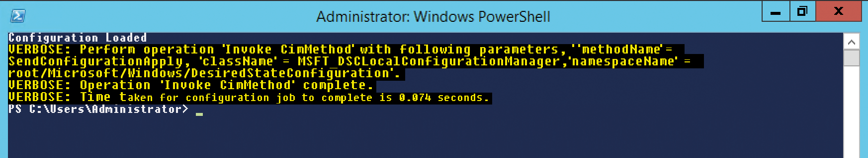 The PowerShell call executes without error. The PowerShell call executes without error.