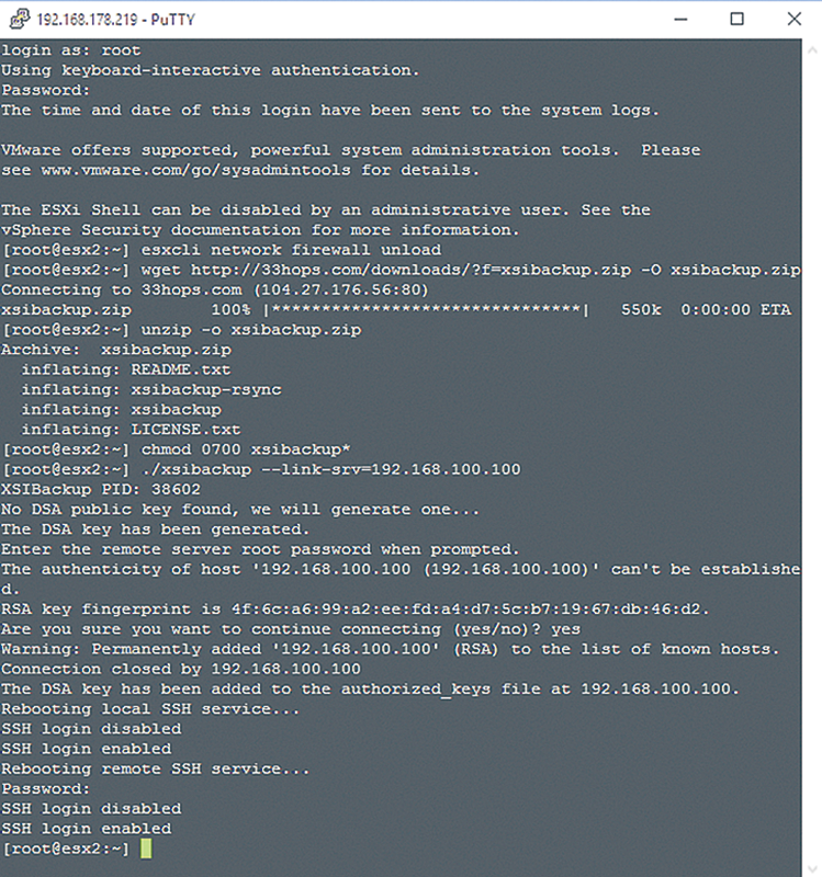 The complete configuration of XSIBackup is handled in a shell on the ESXi host. The complete configuration of XSIBackup is handled in a shell on the ESXi host.