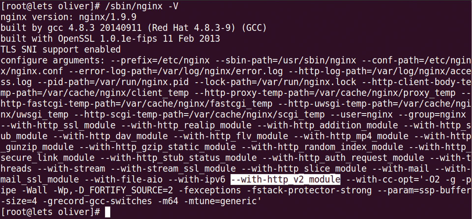 A call to nginx -V reveals whether the web server supports the HTTP/2 protocol. A call to nginx -V reveals whether the web server supports the HTTP/2 protocol.