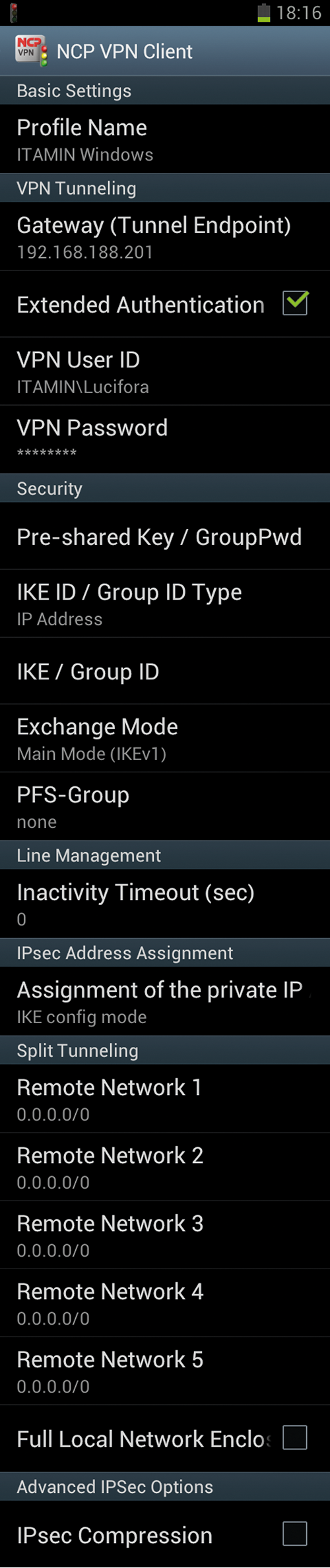 NCP VPN Client displays the full configuration clearly on one page. NCP VPN Client displays the full configuration clearly on one page.