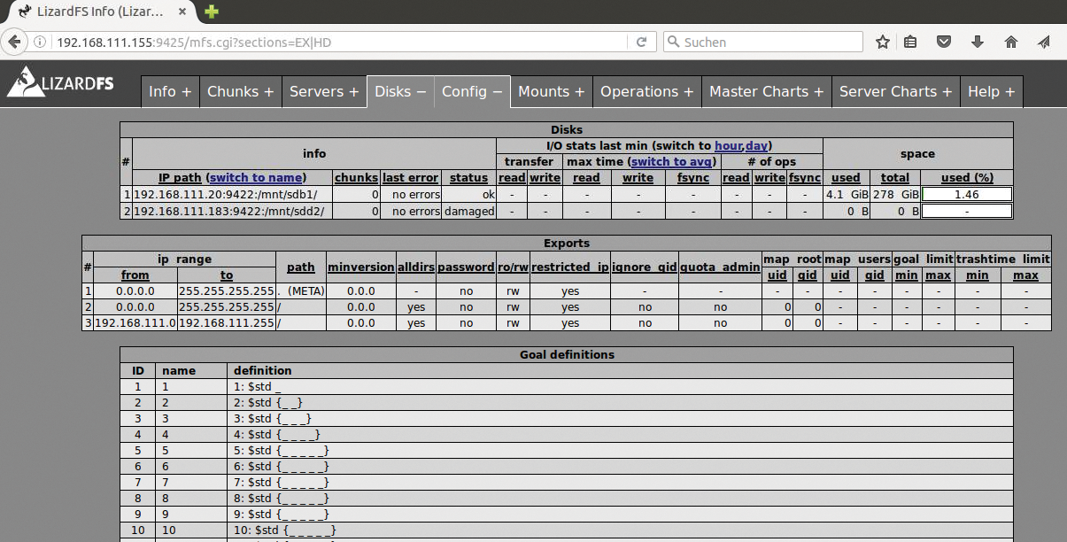The web interface for LizardFS, a newcomer among distributed filesystems. The web interface for LizardFS, a newcomer among distributed filesystems.