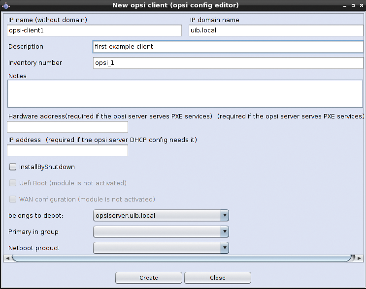 If you are creating a new opsi client manually, you need to specify the relevant information. If you are creating a new opsi client manually, you need to specify the relevant information.