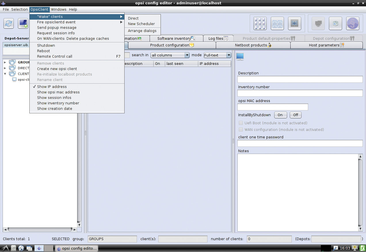 Opsi supports various client actions, such as Wake-on-LAN, event triggers, and messages. Opsi supports various client actions, such as Wake-on-LAN, event triggers, and messages.